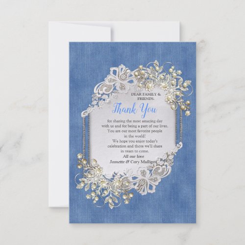 Blue Denim lace and Ivory Pearls RSVP Card
