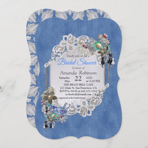 Blue Denim lace _ Costume Jewelry Invitation