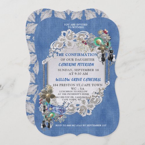 Blue Denim lace _ Costume Jewelry Invitation