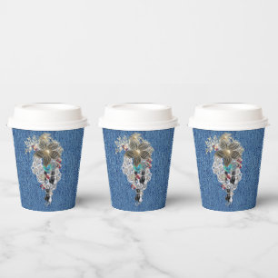 Blue Denim, lace, Costume Jewelry & Kittens Paper Cups