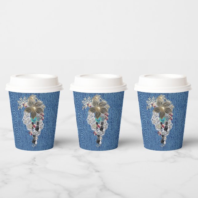 Blue Denim, lace, Costume Jewelry & Kittens Paper Cups (Multi)