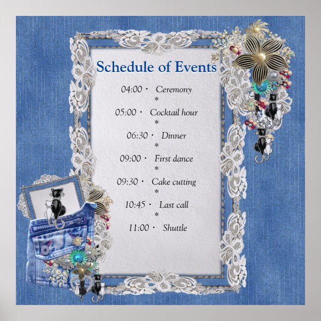 Blue Denim, lace, Costume Jewelry & Kittens Poster (Front)