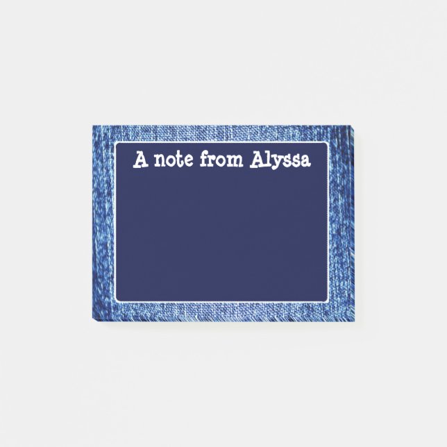 Blue Denim Look Personalized Post It Note (Front)