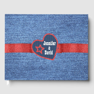 Blue Denim Look Wedding Guest Book