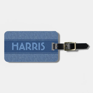 Blue Denim, Navy Blue Leather and Accent Stitching Luggage Tag