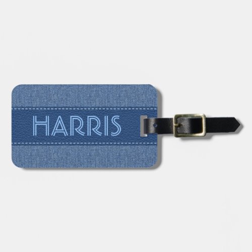Blue Denim Navy Blue Leather and Accent Stitching Luggage Tag