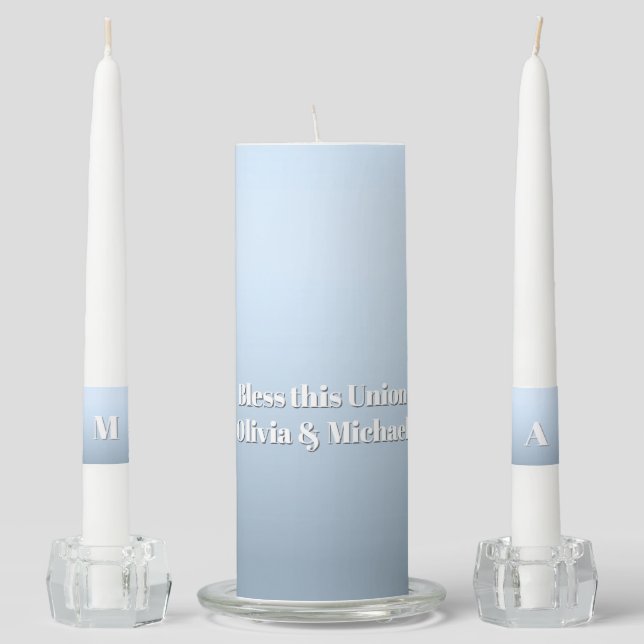 Blue Denim Ombre Wedding Unity Candle Set (Front)