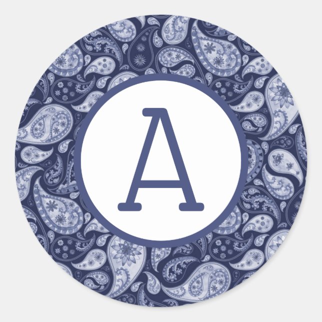Blue Denim Paisley Personalize Classic Round Sticker (Front)
