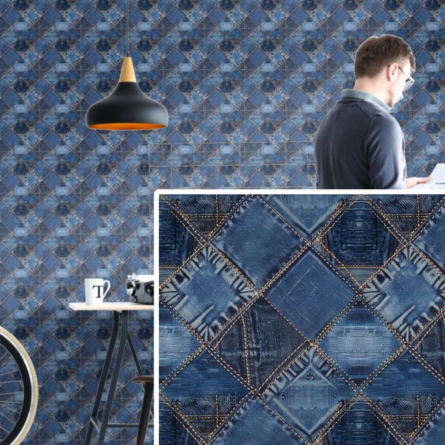 Blue Denim Patches Look Illusion  Wallpaper (Creator Uploaded)