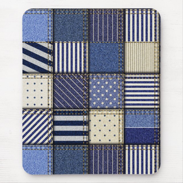 Blue Denim Patchwork Mouse Pad (Front)