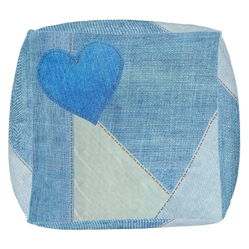 Blue Denim Patchwork with Heart   Pouf