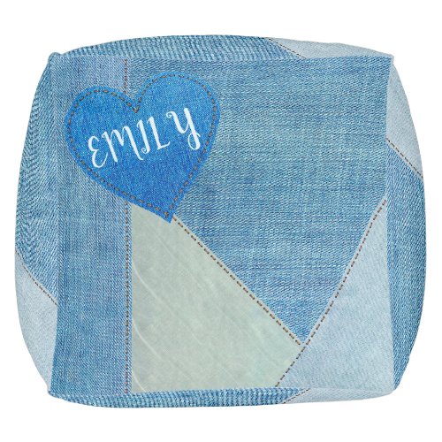 Blue Denim Patchwork with Heart  Pouf