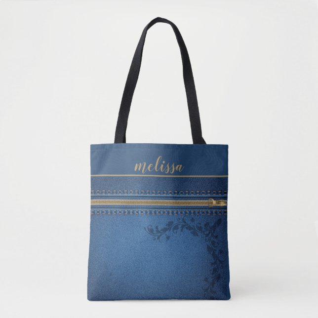 Blue Denim Personalized Tote Bag (Front)