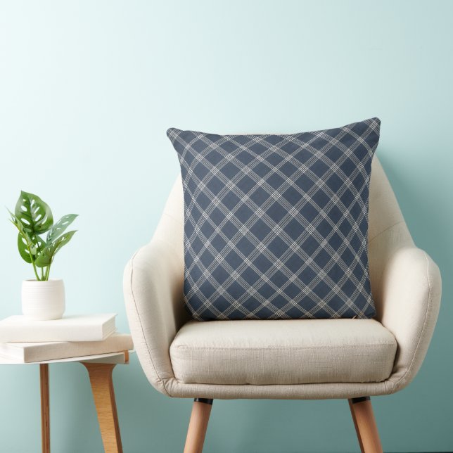Blue Denim Plaid  Pattern Throw Pillow (Chair)