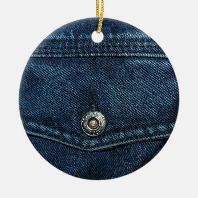 Blue Denim Pocket Ceramic Ornament (Front)