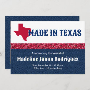 Blue Denim & Red Bandana Print Texas Baby Announcement