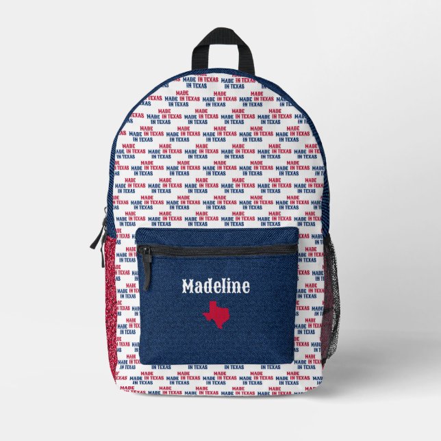 Blue Denim & Red Bandana Print Texas Baby Printed Backpack (Front)