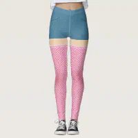 Blue Denim Shorts With Hot Pink Fishnets Leggings