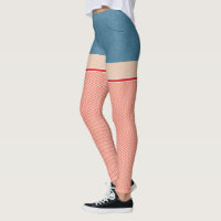 Blue Denim Shorts With Red & White Fishnets Leggings