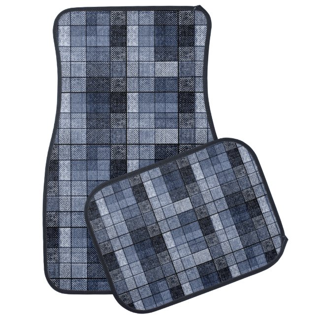 Blue, denim, tartan, plaid . car floor mat (Set)