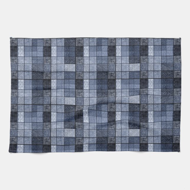 Blue, denim, tartan, plaid . kitchen towel (Horizontal)
