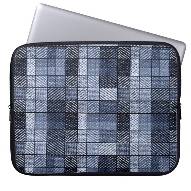 Blue, denim, tartan, plaid . laptop sleeve (Front)