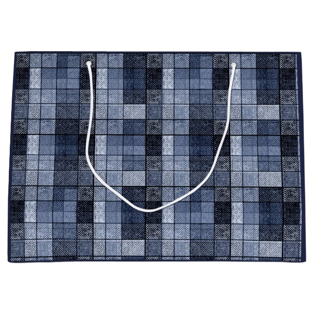 Blue, denim, tartan, plaid . large gift bag (Front)