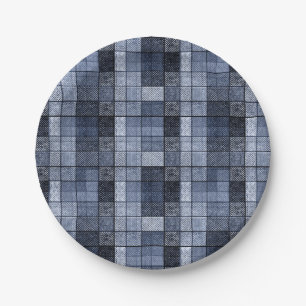 Blue, denim, tartan, plaid . paper plates