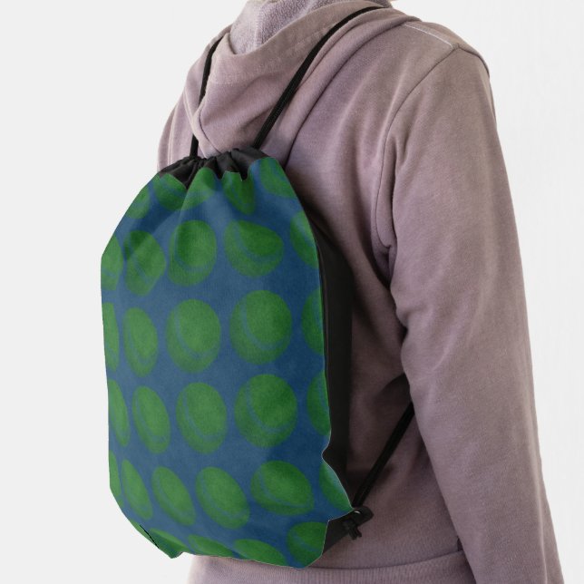 Blue Denim Tennis Balls Pattern,   Drawstring Bag (Insitu)
