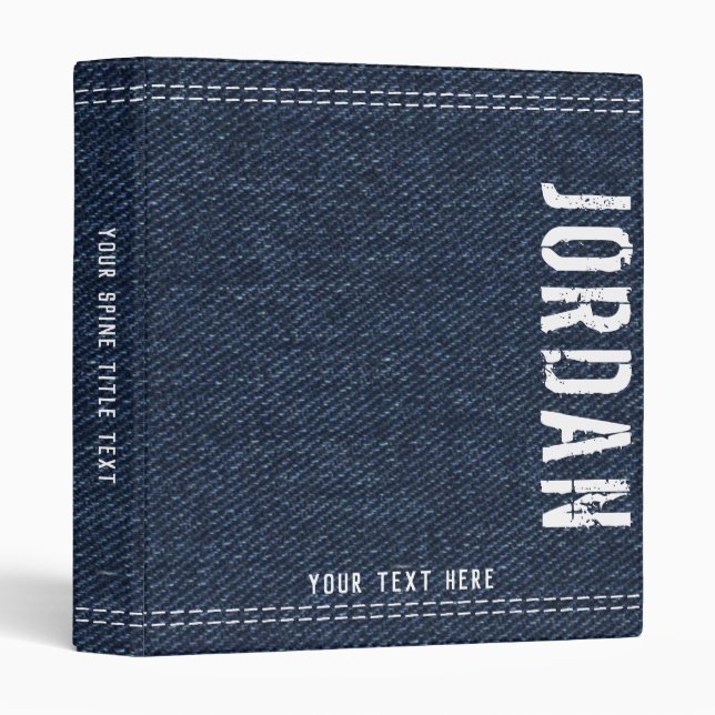 Blue Denim Texture Grunge Name 3 Ring Binder (Front/Spine)
