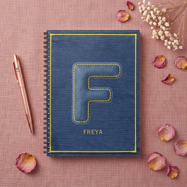 Blue Denim Texture Monogram Initial F Name Notebook (Creator Uploaded)