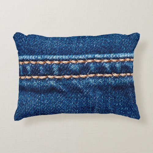 Blue denim texture with stitch line closeup Jeans Accent Pillow