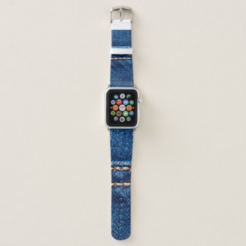 Blue denim texture with stitch line closeup Jeans Apple Watch Band