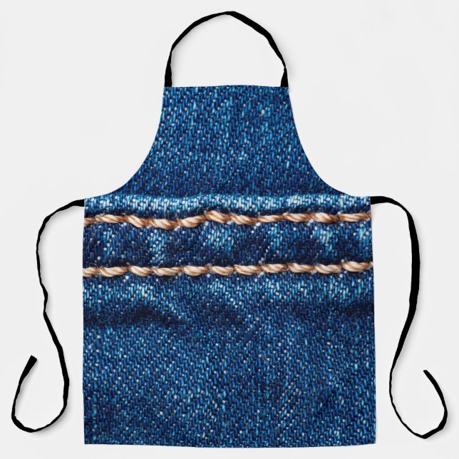 Blue denim texture with stitch line closeup, Jeans Apron (Front)