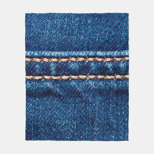 Blue denim texture with stitch line closeup, Jeans Fleece Blanket (Front)