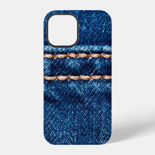 Blue denim texture with stitch line closeup, Jeans iPhone 12 Case