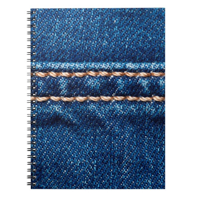 Blue denim texture with stitch line closeup, Jeans Notebook (Front)