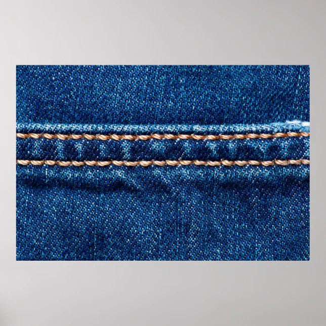 Blue denim texture with stitch line closeup, Jeans Poster | Zazzle