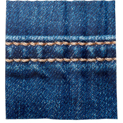 Blue denim texture with stitch line closeup Jeans Shower Curtain