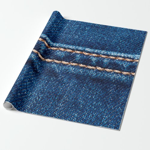 Blue denim texture with stitch line closeup Jeans Wrapping Paper