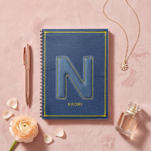 Blue Denim Texture Yellow Stitch Monogram N Notebook
