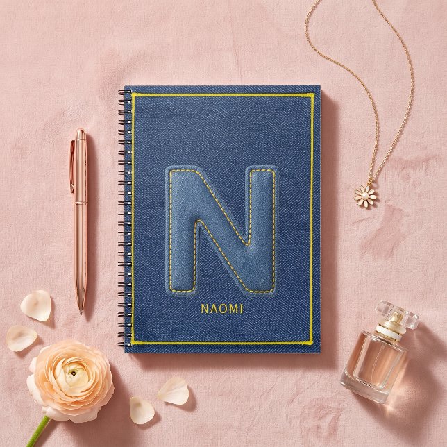 Blue Denim Texture Yellow Stitch Monogram N Notebook (Creator Uploaded)