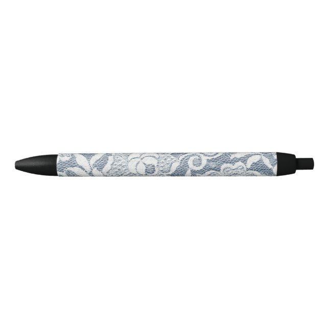 Blue Denim White Floral Lace Image Pen (Front)