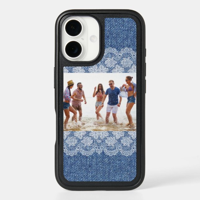 Blue denim white lace photo friends family otterbox iPhone case (Back)