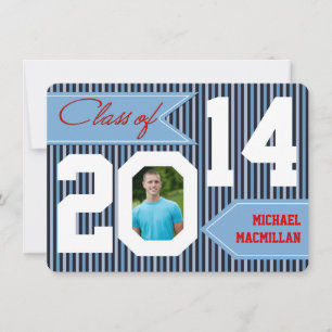 Blue, Denim, White, Red Photo Graduation Invite