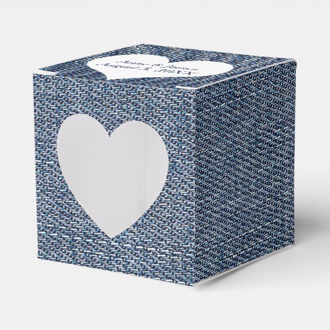 Blue Denim With Heart Favor Box (Front Side)