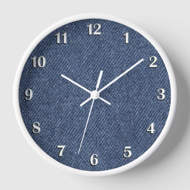 Blue Denim with White Numbers Clock (Front)