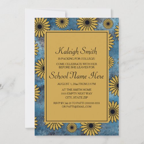 Blue Denim Yellow Floral College Trunk Party Invitation