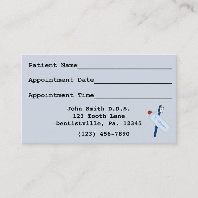 Blue Dental Appointment Business Card (Front)