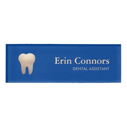 Blue  Dental Assistant Dentist Tooth Logo Name Tag